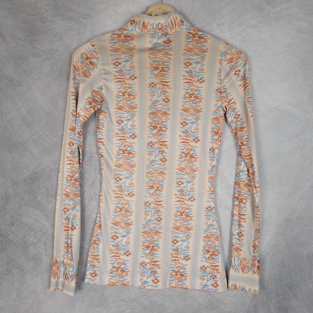 Vintage 70s Shirt Womens Small Novelty Animal Print Button Up Disco Point Collar - Picture 10 of 16